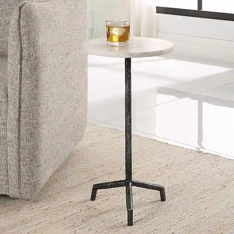 Tavolino portabevande in marmo bianco - 12 L x 23,5 H x 12 P (in)