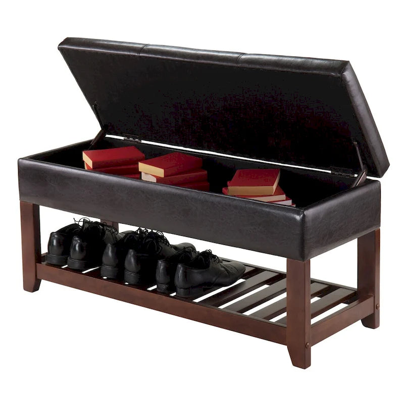 Panca Contenitore con Seduta in Pelle Sintetica - 108L x 40P x 52A cm