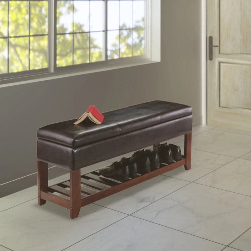 Panca Contenitore con Seduta in Pelle Sintetica - 108L x 40P x 52A cm