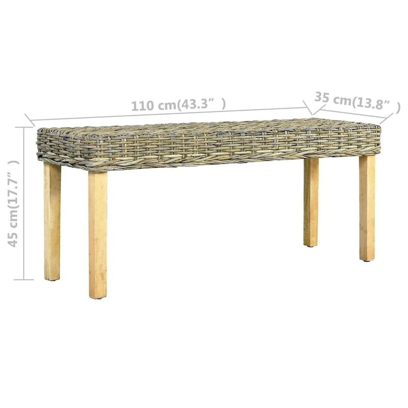 Panca 110 cm in Rattan Kubu Naturale e Legno massello di Mango
