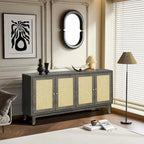 Madia buffet in rattan con pannelli a grana artigianali e 4 ante in rattan
