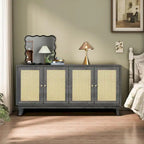 Madia buffet in rattan con pannelli a grana artigianali e 4 ante in rattan