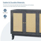 Madia buffet in rattan con pannelli a grana artigianali e 4 ante in rattan