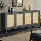 Madia buffet in rattan con pannelli a grana artigianali e 4 ante in rattan