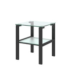 Tavolino laterale in vetro a due ripiani, tavolino quadrato in vetro temperato con struttura in ferro, set da 2