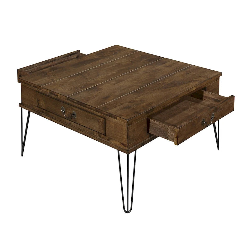 Tavolino da salotto quadrato da 32 pollici con 2 cassetti, legno marrone, nero