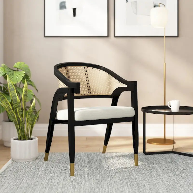 Sedia da pranzo in rattan con seduta imbottita