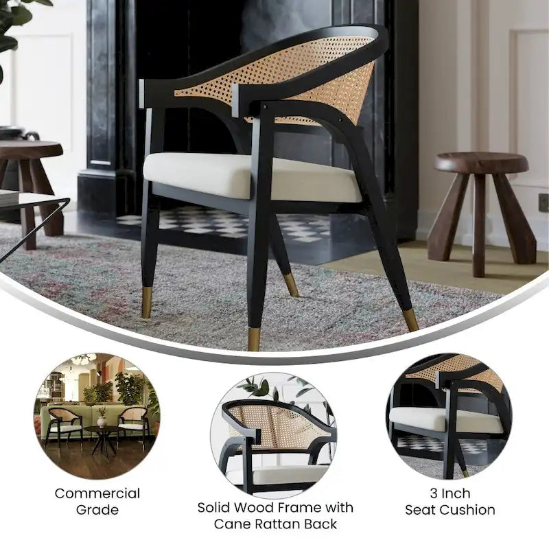 Sedia da pranzo in rattan con seduta imbottita