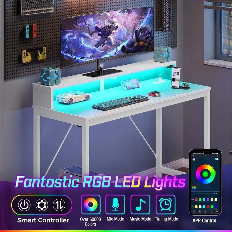Scrivania per computer da 39 pollici con illuminazione a LED e supporto per monitor