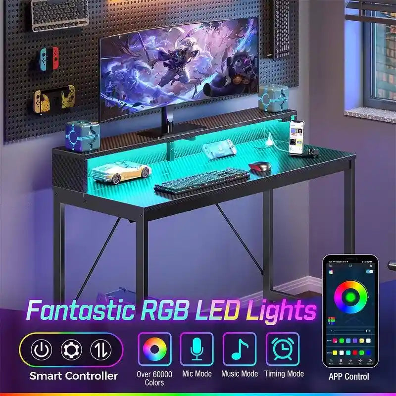 Scrivania per computer da 39 pollici con illuminazione a LED e supporto per monitor