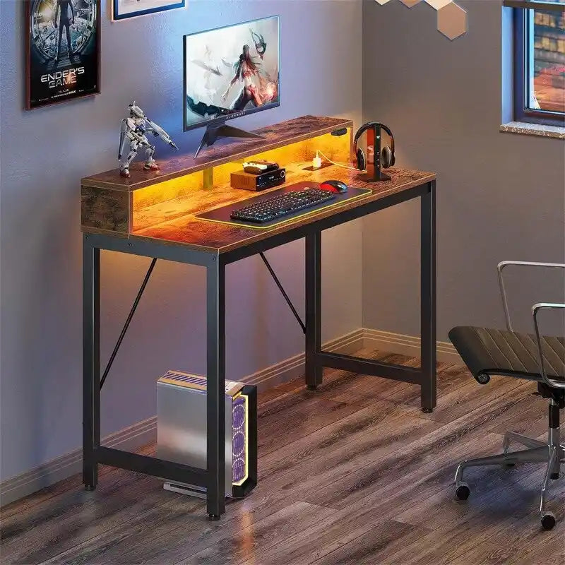 Scrivania per computer da 39 pollici con illuminazione a LED e supporto per monitor