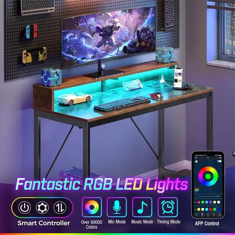 Scrivania per computer da 39 pollici con illuminazione a LED e supporto per monitor