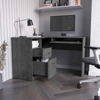 L-Shaped Desk Bradford, Keyboard Shelf, Smokey Oak Finish,High quality and durable