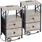 Comodino con Stazione di Ricarica, Set di 2 - 40D x 35W x 60.5H cm