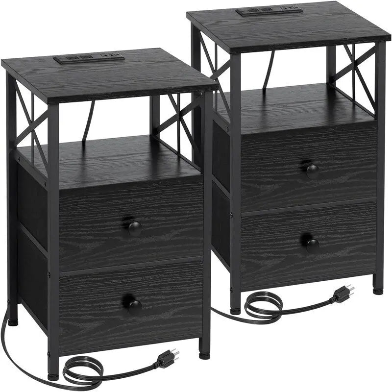 Comodino con Stazione di Ricarica, Set di 2 - 40D x 35W x 60.5H cm