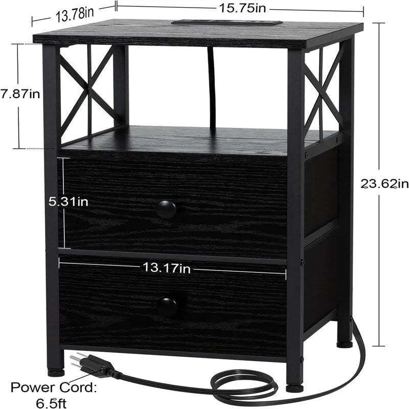 Comodino con Stazione di Ricarica, Set di 2 - 40D x 35W x 60.5H cm