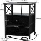 Comodino con Stazione di Ricarica, Set di 2 - 40D x 35W x 60.5H cm