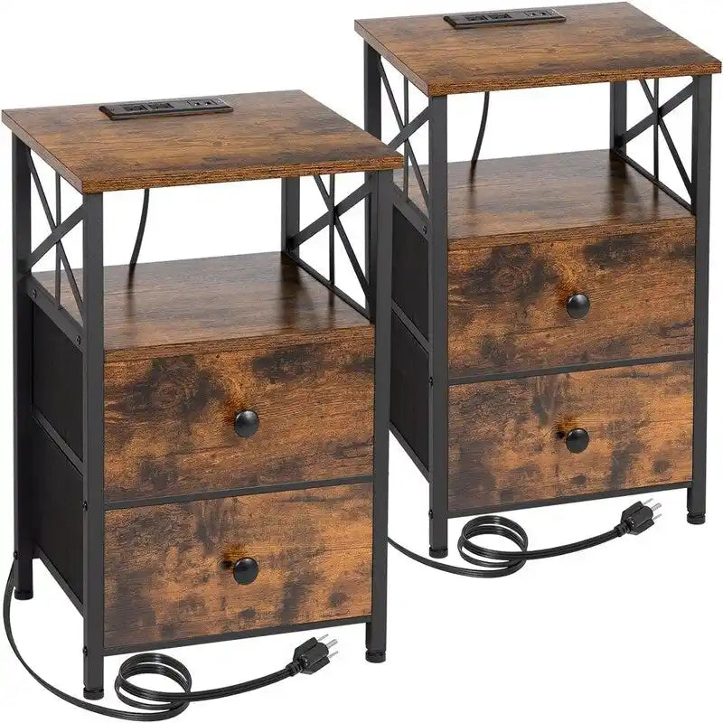 Comodino con Stazione di Ricarica, Set di 2 - 40D x 35W x 60.5H cm