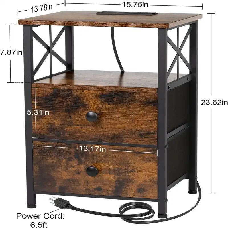 Comodino con Stazione di Ricarica, Set di 2 - 40D x 35W x 60.5H cm