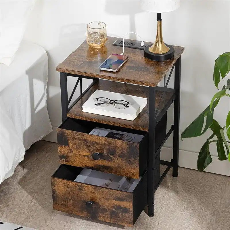 Comodino con Stazione di Ricarica, Set di 2 - 40D x 35W x 60.5H cm