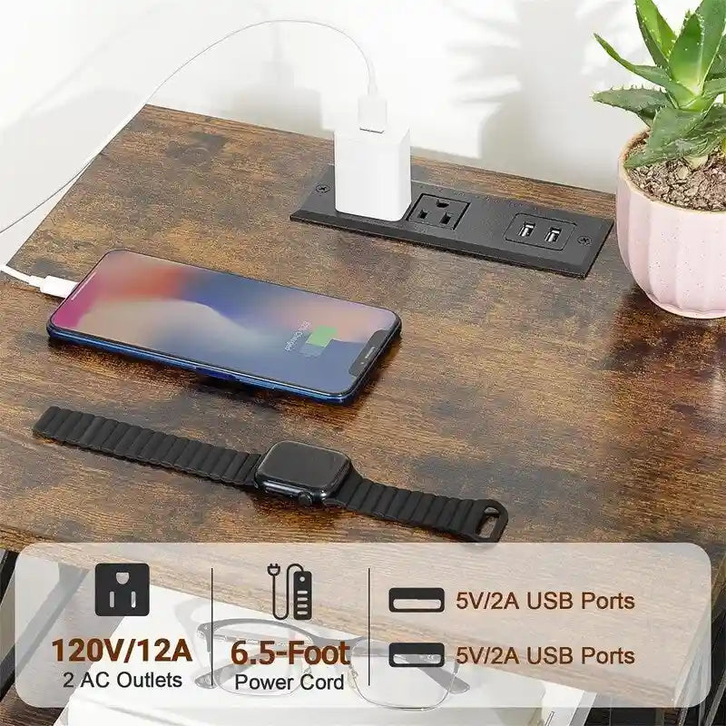 Comodino con Stazione di Ricarica, Set di 2 - 40D x 35W x 60.5H cm