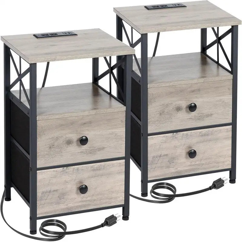 Comodino con Stazione di Ricarica, Set di 2 - 40D x 35W x 60.5H cm