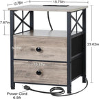 Comodino con Stazione di Ricarica, Set di 2 - 40D x 35W x 60.5H cm