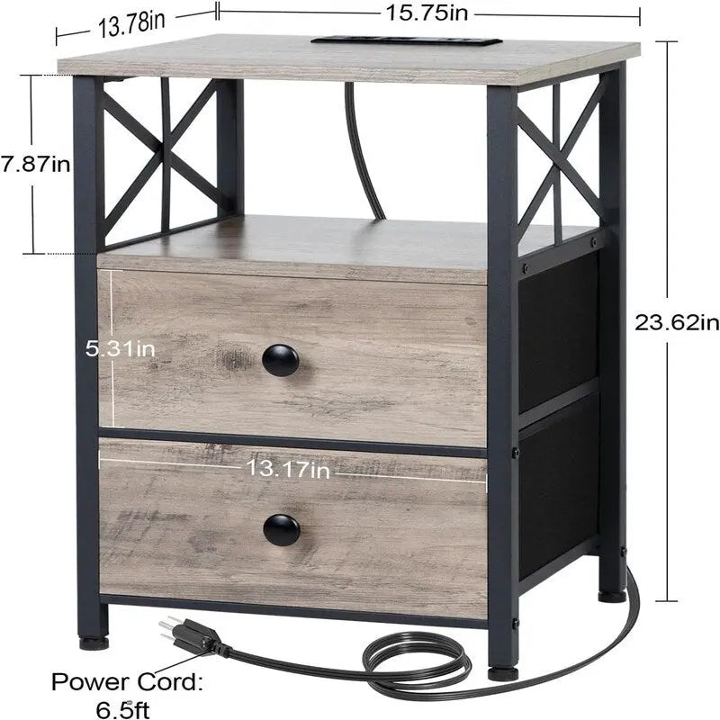 Comodino con Stazione di Ricarica, Set di 2 - 40D x 35W x 60.5H cm