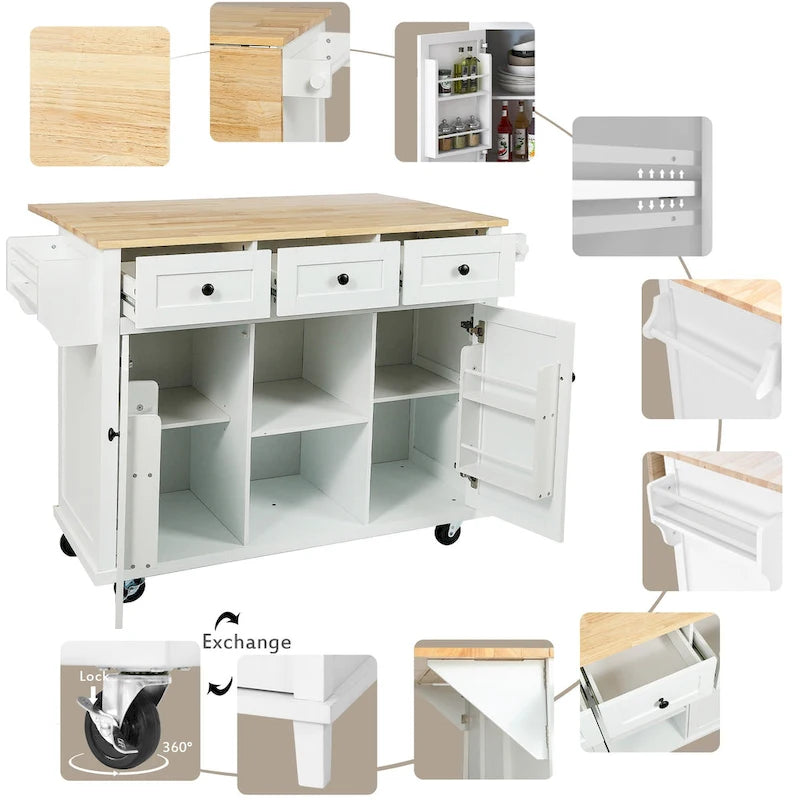Carrello da Cucina con Mobiletto Contenitore e 3 Cassetti