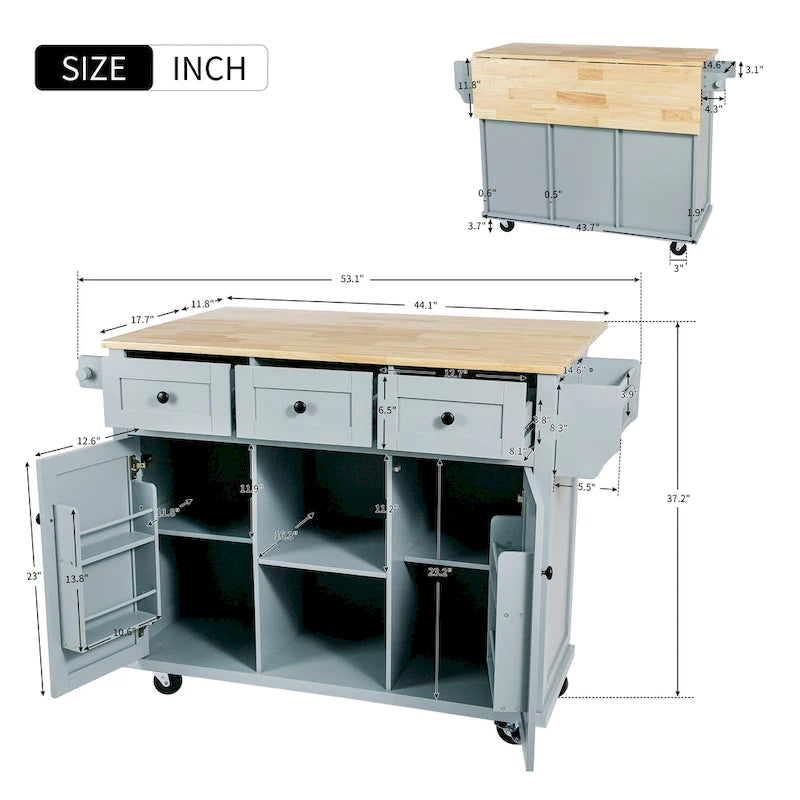 Carrello da Cucina con Mobiletto Contenitore e 3 Cassetti