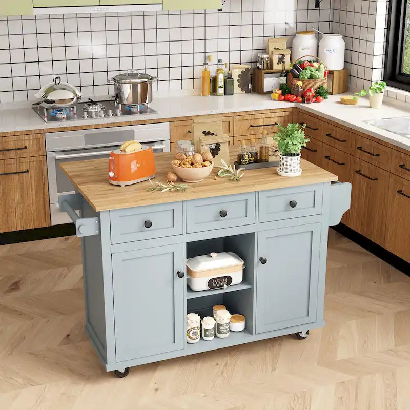 Carrello da Cucina con Mobiletto Contenitore e 3 Cassetti
