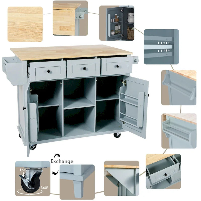 Carrello da Cucina con Mobiletto Contenitore e 3 Cassetti