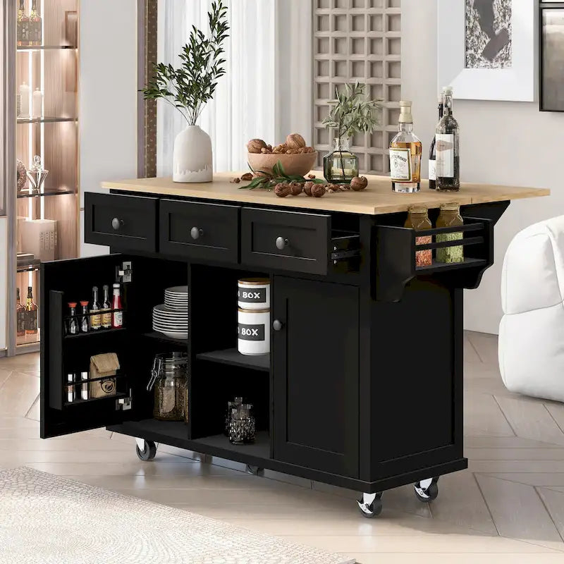 Carrello da Cucina con Mobiletto Contenitore e 3 Cassetti
