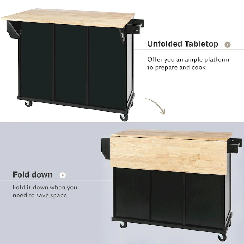 Carrello da Cucina con Mobiletto Contenitore e 3 Cassetti