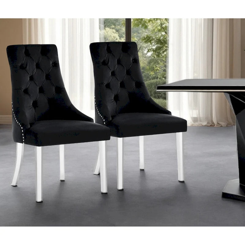 Sedie da pranzo con schienale trapuntato in velluto nero (set da 2)