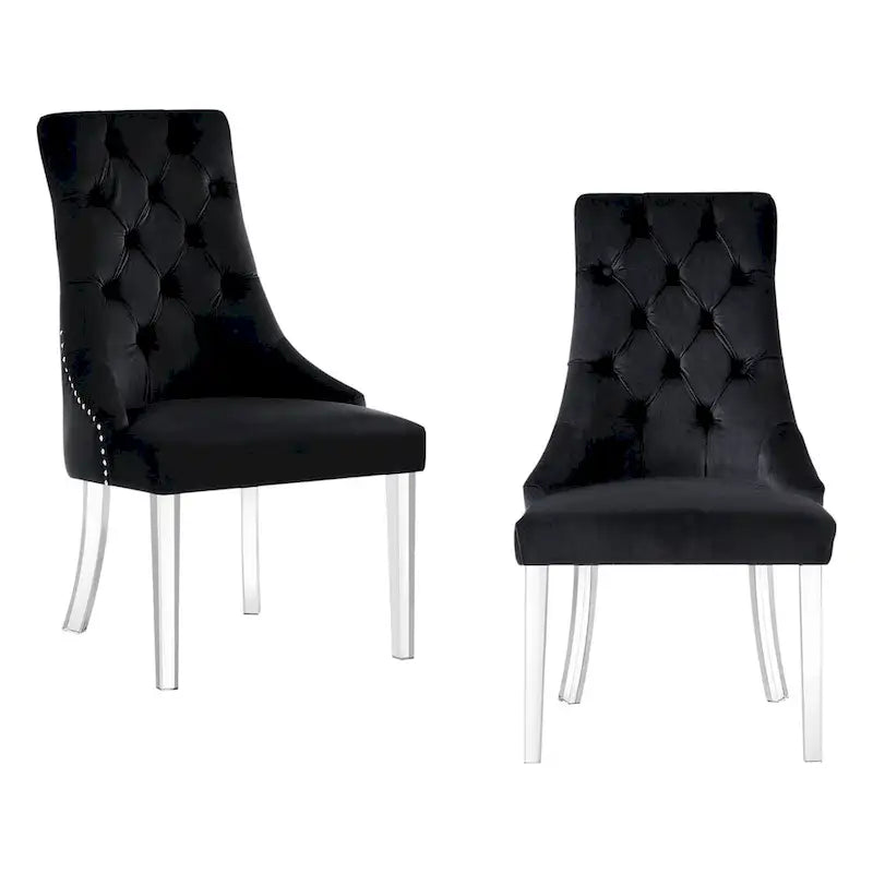 Sedie da pranzo con schienale trapuntato in velluto nero (set da 2)