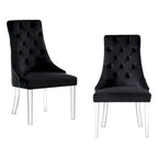 Sedie da pranzo con schienale trapuntato in velluto nero (set da 2)