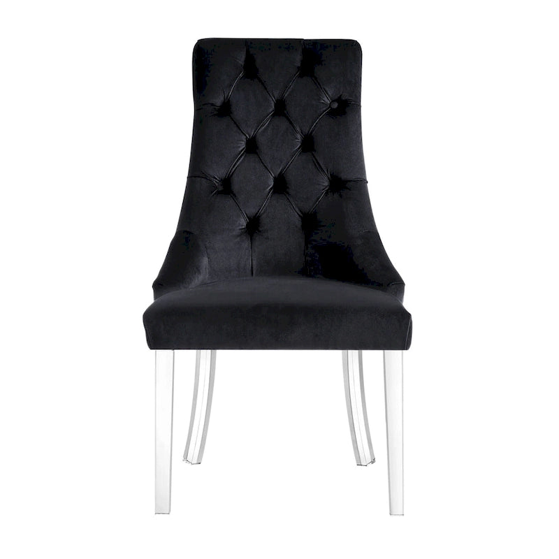 Sedie da pranzo con schienale trapuntato in velluto nero (set da 2)