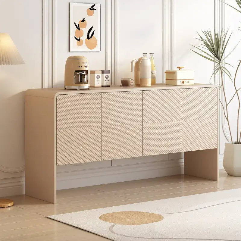 Credenza a 4 ante con ripiani regolabili, capacità 60L, per soggiorno e ingresso (Crema Albicocca)