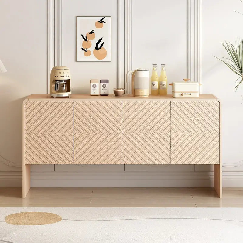 Credenza a 4 ante con ripiani regolabili, capacità 60L, per soggiorno e ingresso (Crema Albicocca)
