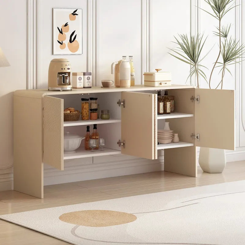 Credenza a 4 ante con ripiani regolabili, capacità 60L, per soggiorno e ingresso (Crema Albicocca)