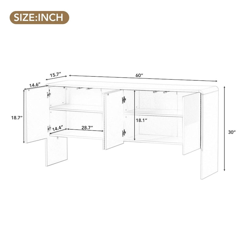 Credenza a 4 ante con ripiani regolabili, capacità 60L, per soggiorno e ingresso (Crema Albicocca)