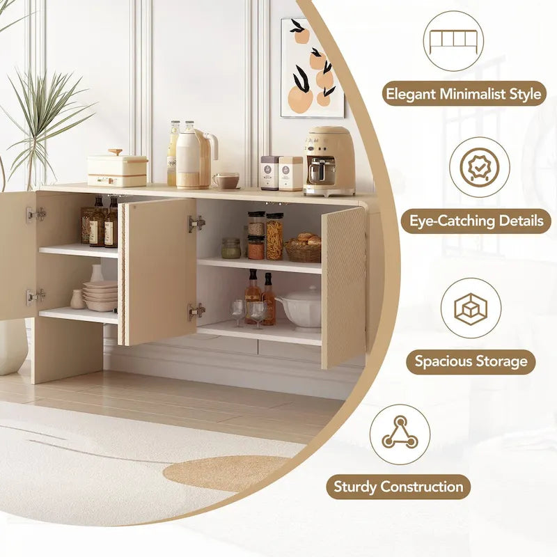 Credenza a 4 ante con ripiani regolabili, capacità 60L, per soggiorno e ingresso (Crema Albicocca)