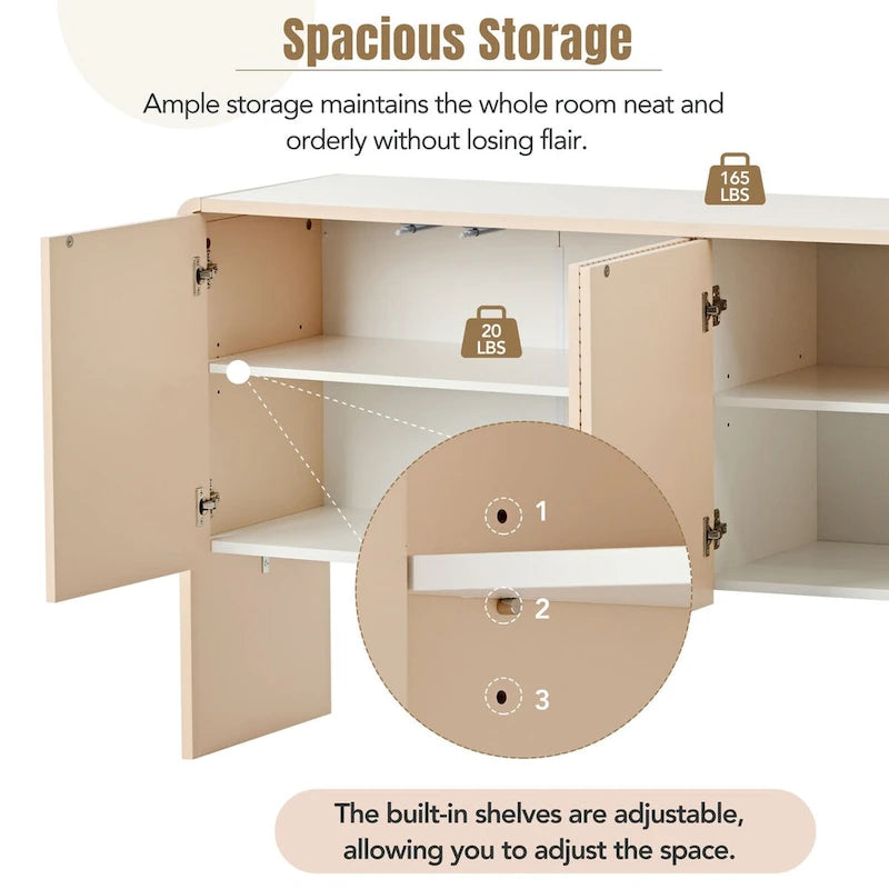 Credenza a 4 ante con ripiani regolabili, capacità 60L, per soggiorno e ingresso (Crema Albicocca)