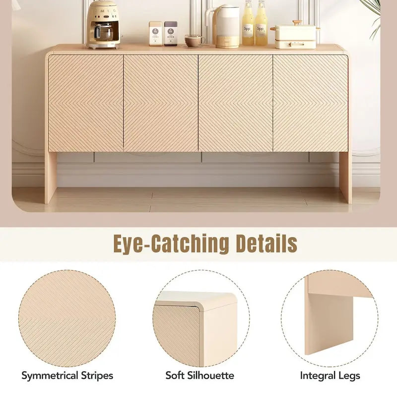 Credenza a 4 ante con ripiani regolabili, capacità 60L, per soggiorno e ingresso (Crema Albicocca)